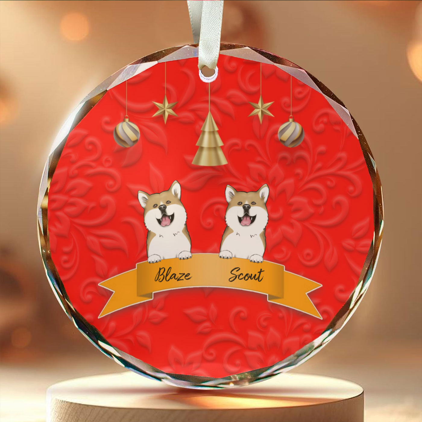 Personalized Dog and Cat Christmas Ornament with Custom Names | Circle Glass Ornament